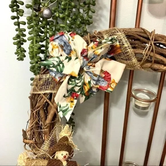 Thanksgiving Fall Scarecrow Wreath Autumn Holiday Decor - Picture 2 of 6